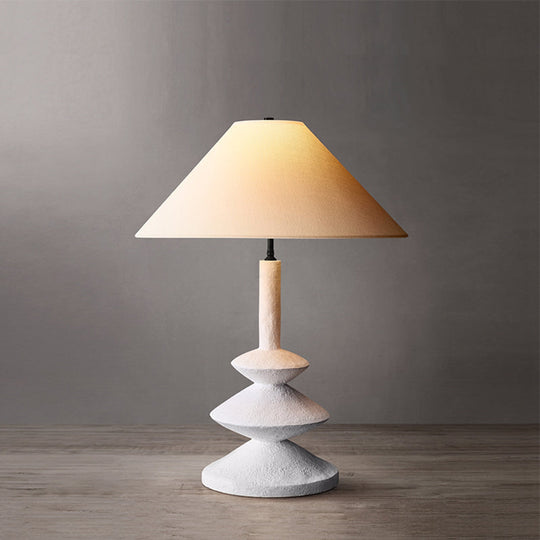 Modern 3-Tier Resin Table Light: Stylish 1-Light White Nightstand Lamp With Wide Flare Shade