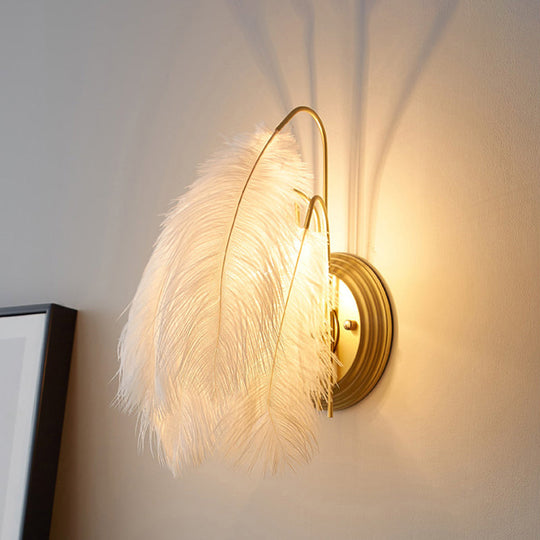 Modern Furry Goose Feather Wall Lamp - Sleek Single-Bulb Sconce Light For Living Room (Grey/White)