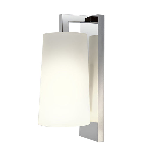 Sleek White Sconce With Chrome Arm - Fabric Wall Lighting For Simplistic Illumination