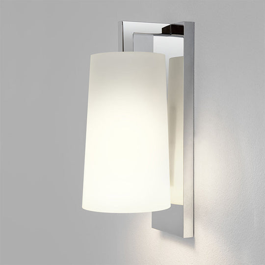 Sleek White Sconce With Chrome Arm - Fabric Wall Lighting For Simplistic Illumination