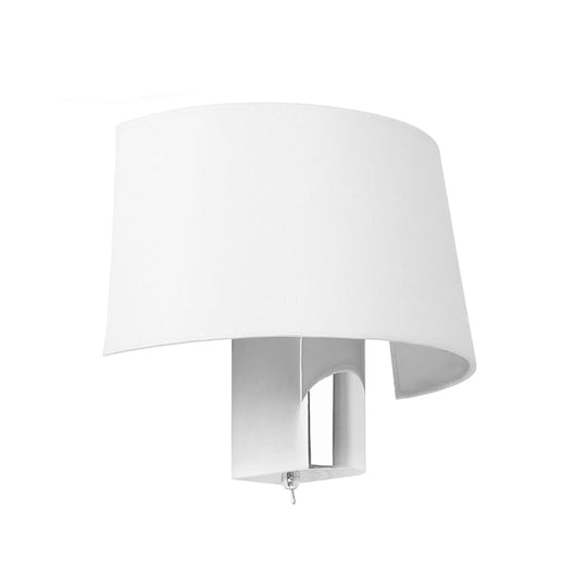 White Fabric Modern Sconce Lamp - Minimalist Bedroom Wall Lighting Idea With Chrome Socket