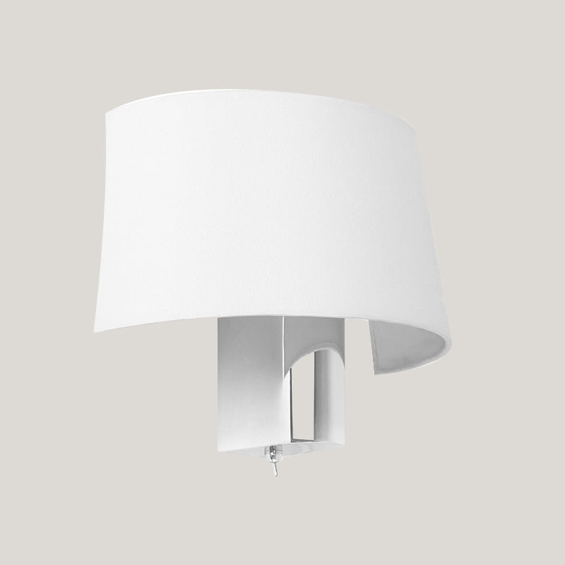 White Fabric Modern Sconce Lamp - Minimalist Bedroom Wall Lighting Idea With Chrome Socket