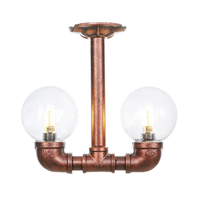 Copper Finish Clear Glass Semi Flush Mount Ceiling Orb - Perfect for Hallways