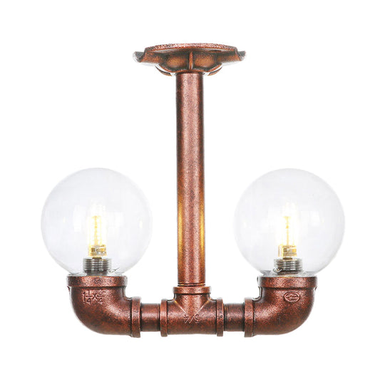 Copper Finish Clear Glass Semi Flush Mount Ceiling Orb - Perfect for Hallways