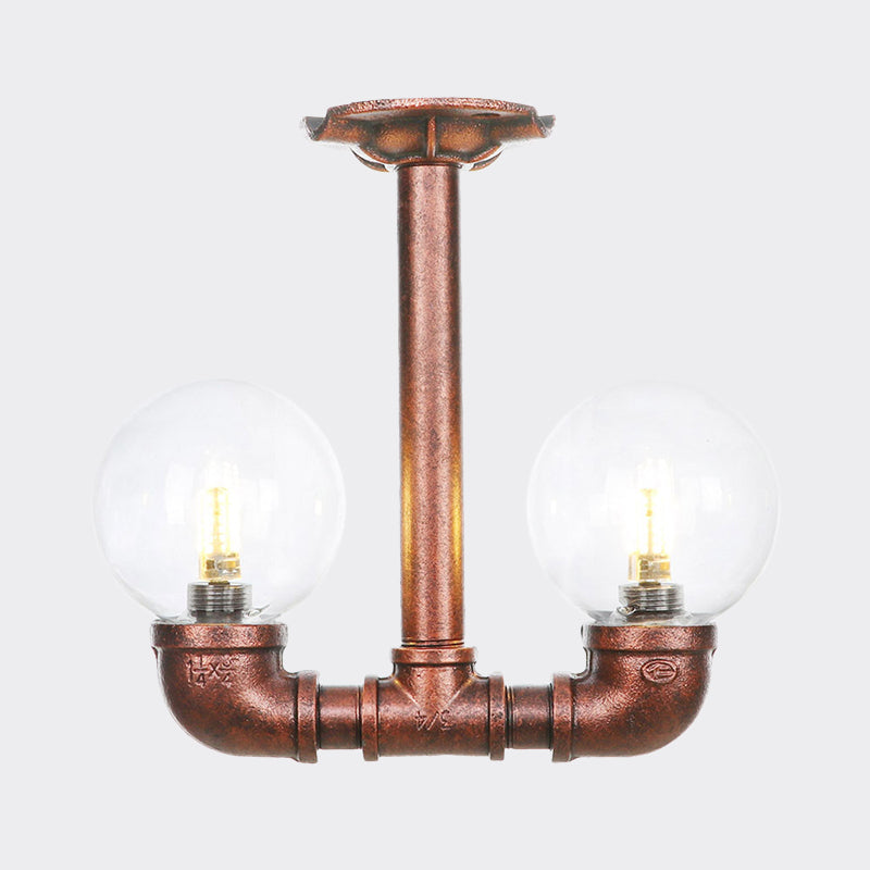 Copper Finish Clear Glass Semi Flush Mount Ceiling Orb - Perfect for Hallways