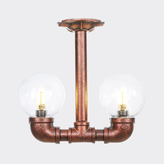 Copper Finish Clear Glass Semi Flush Mount Ceiling Orb - Perfect for Hallways