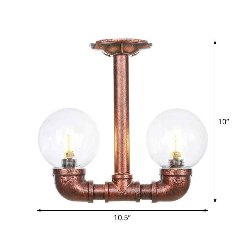 Copper Finish Clear Glass Semi Flush Mount Ceiling Orb - Perfect for Hallways