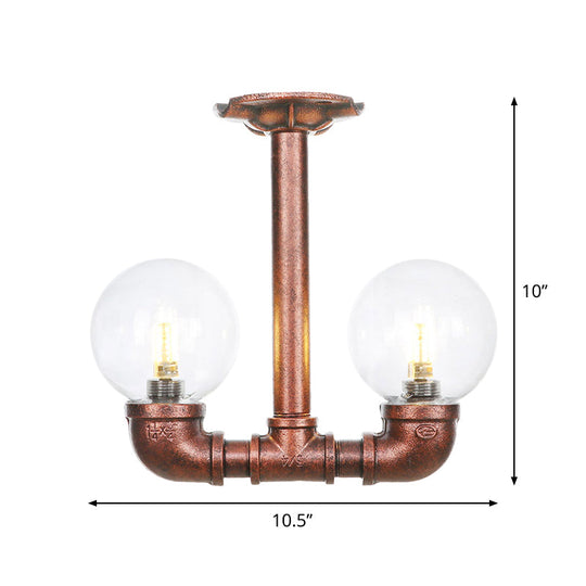 Copper Finish Clear Glass Semi Flush Mount Ceiling Orb - Perfect for Hallways