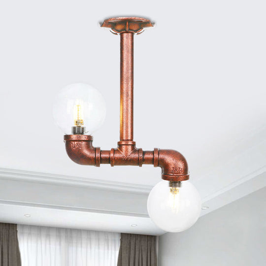 Copper Finish Clear Glass Semi Flush Mount Ceiling Orb - Perfect for Hallways