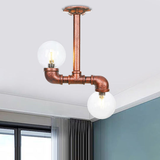 Copper Finish Clear Glass Semi Flush Mount Ceiling Orb - Perfect for Hallways