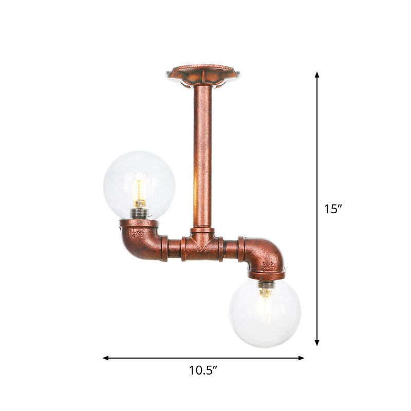 Copper Finish Clear Glass Semi Flush Mount Ceiling Orb - Perfect for Hallways