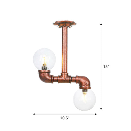 Copper Finish Clear Glass Semi Flush Mount Ceiling Orb - Perfect For Hallways