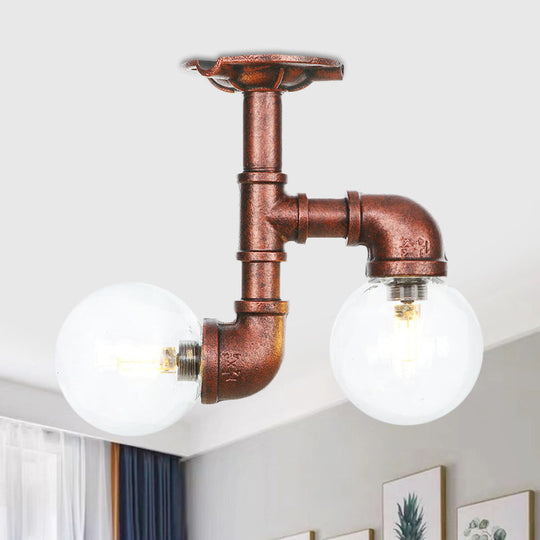 Copper Finish Clear Glass Semi Flush Mount Ceiling Orb - Perfect for Hallways