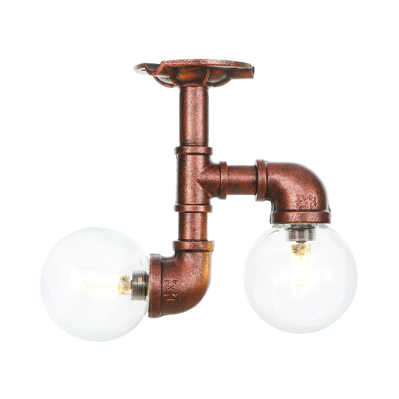 Copper Finish Clear Glass Semi Flush Mount Ceiling Orb - Perfect for Hallways