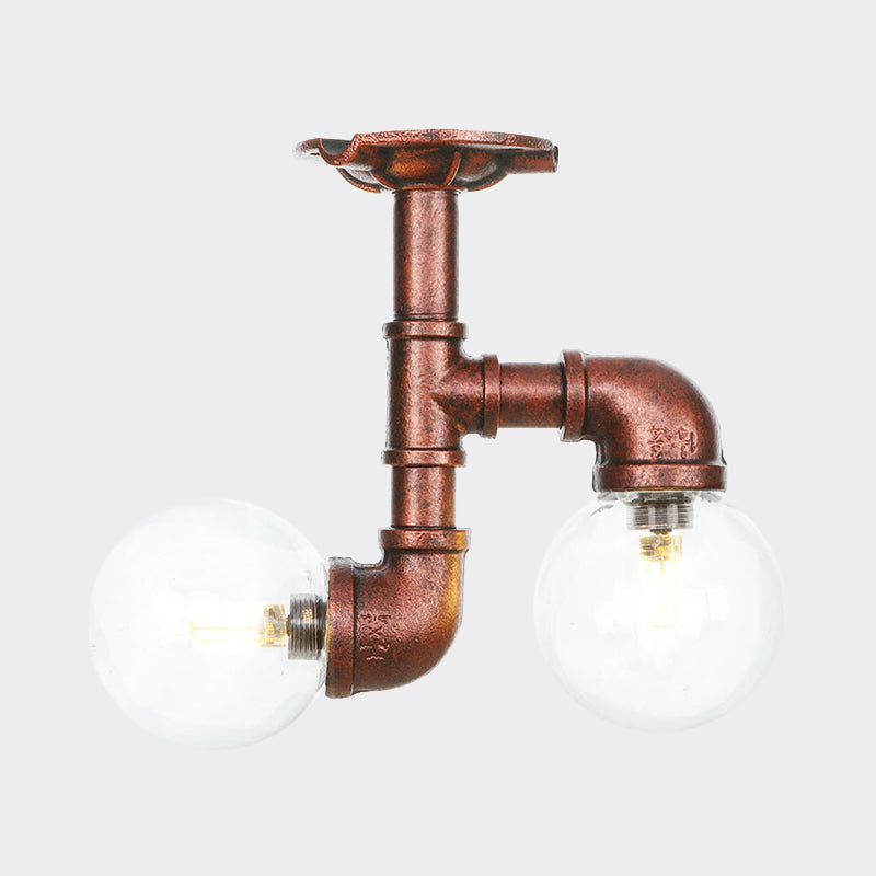 Copper Finish Clear Glass Semi Flush Mount Ceiling Orb - Perfect for Hallways