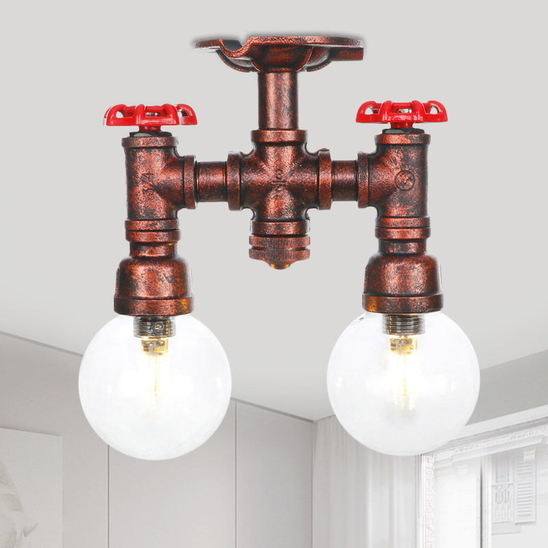 Copper Finish Clear Glass Semi Flush Mount Ceiling Orb - Perfect for Hallways