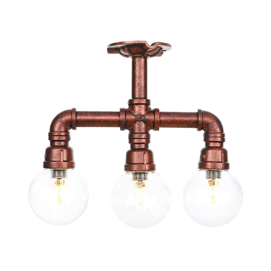 Rustic Copper Semi-Flush Ceiling Light With Clear Glass - 3/4-Light Flush Mount Fixture