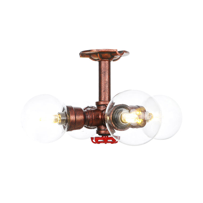 Rustic Copper Semi-Flush Ceiling Light With Clear Glass - 3/4-Light Flush Mount Fixture