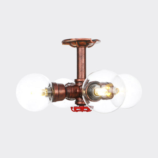 Rustic Copper Semi-Flush Ceiling Light With Clear Glass - 3/4-Light Flush Mount Fixture