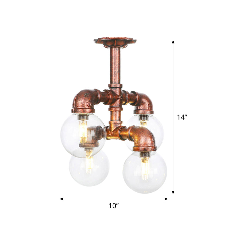 Clear Glass Semi-Flush Ceiling Light With Ball Design - Farmhouse Style Copper Finish Restaurant