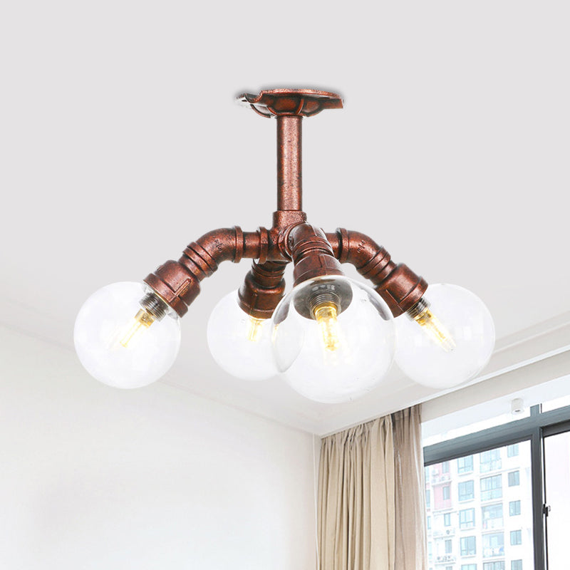 Clear Glass Semi-Flush Ceiling Light With Ball Design - Farmhouse Style Copper Finish Restaurant