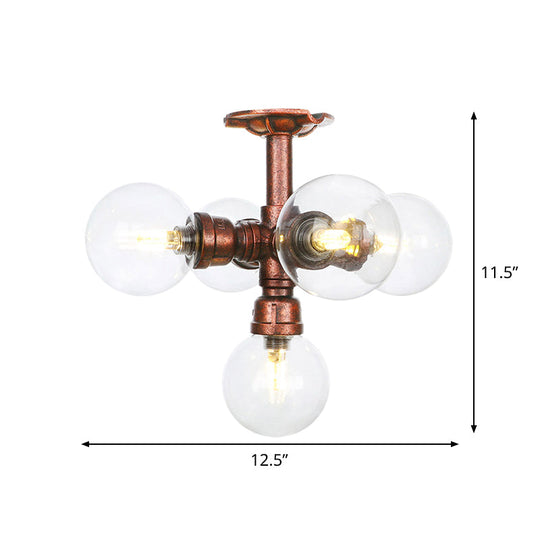 Clear Glass Semi-Flush Ceiling Light With Ball Design - Farmhouse Style Copper Finish Restaurant