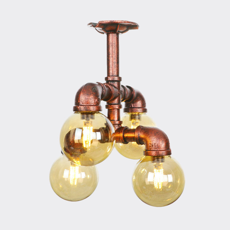 Copper Semi-Mount LED Flush Lamp in Amber Glass - Farmhouse Global Design