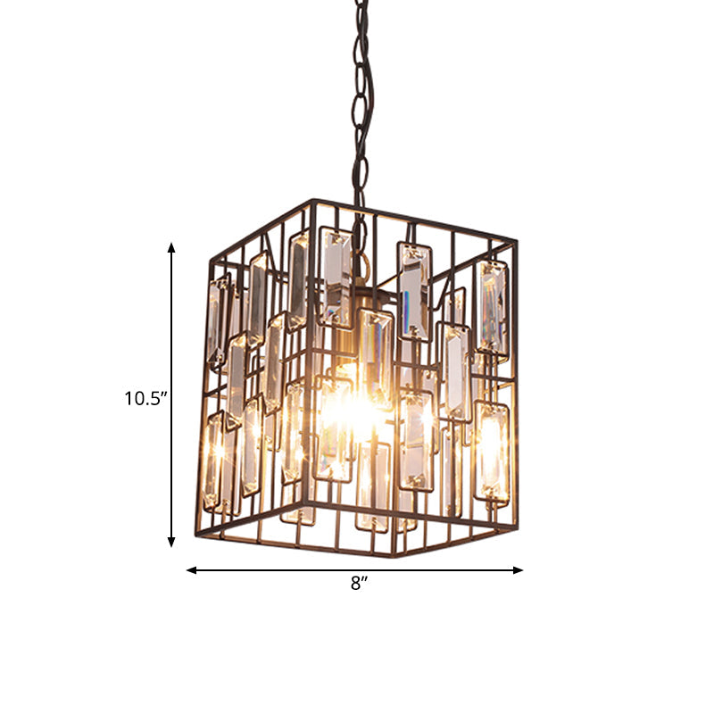 Industrial Brass Iron Wire Cage Pendant Lamp With Crystals - Hanging Ceiling Light