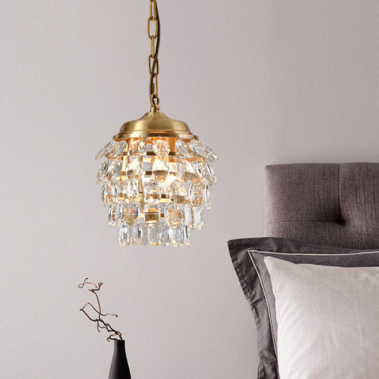 Minimalist Brass K9 Crystal Beaded Artichoke Drop Lamp - 3-Light Ceiling Chandelier For Living Room