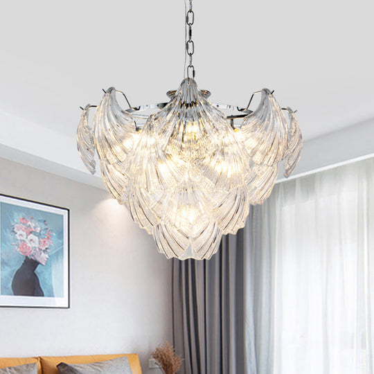 Stylish Tapered Petals Chandelier - 10 Bulbs, Clear Crystal, Chrome Finish