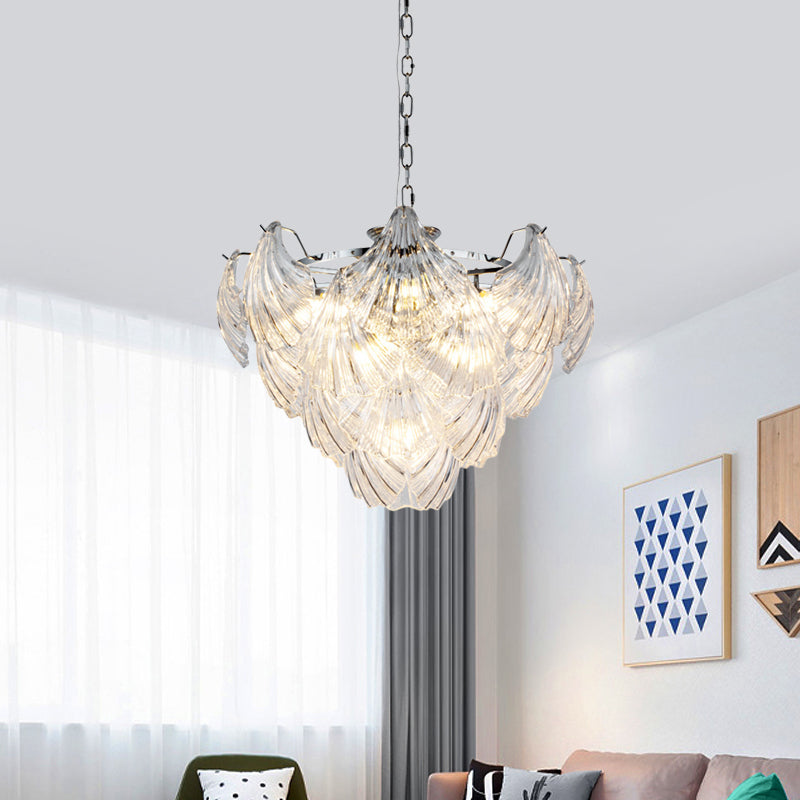 Stylish Tapered Petals Chandelier - 10 Bulbs, Clear Crystal, Chrome Finish