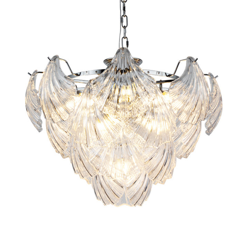 Modern Tapered Petals Chandelier - Sleek Style With Clear Crystal And 10 Bulb Pendant Light In