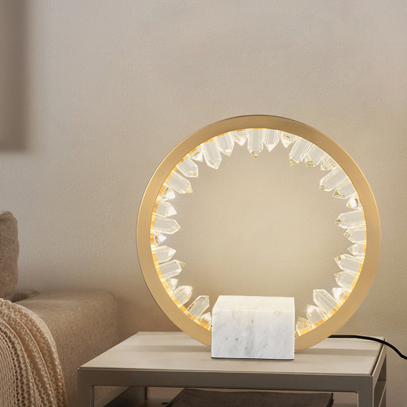 Modern Metal Bedside Led Night Lamp With Inner Magnet Crystal Decor - Gold Loop Table Light