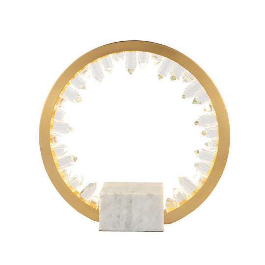 Modern Metal Bedside Led Night Lamp With Inner Magnet Crystal Decor - Gold Loop Table Light