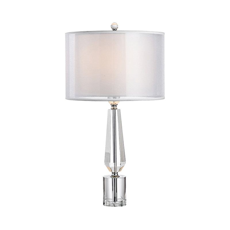 Grey Nightstand Lamp: Fabric Drum Shade Single Classic Table Light With Crystal Pedestal