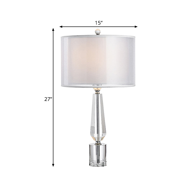 Grey Nightstand Lamp: Fabric Drum Shade Single Classic Table Light With Crystal Pedestal