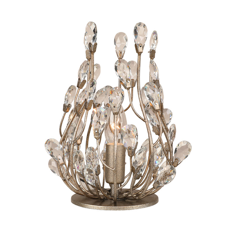 Vintage Crystal Flower Vine Table Lamp With Faceted Gold/Silver Finish - Elegant Hotel Nightstand