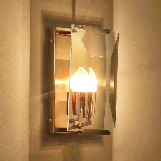 Brass Wall Sconce With Clear Crystal Shield For A Mid Century Look