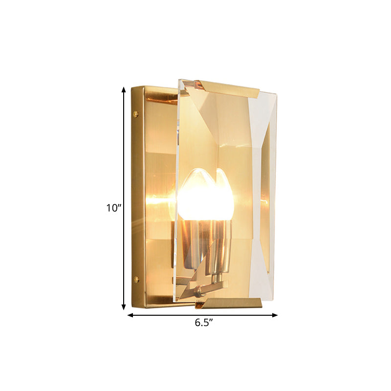 Brass Wall Sconce With Clear Crystal Shield For A Mid Century Look