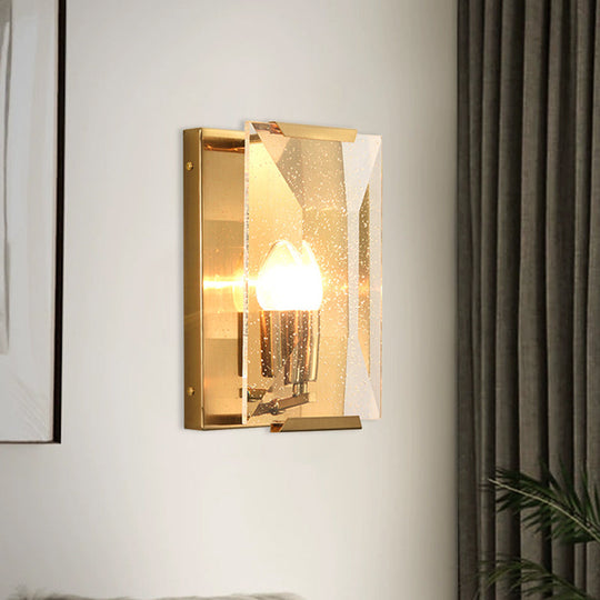 Brass Wall Sconce With Clear Crystal Shield For A Mid Century Look / B