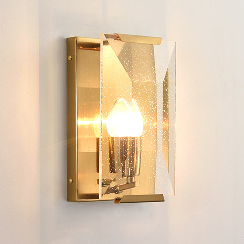 Brass Wall Sconce With Clear Crystal Shield For A Mid Century Look