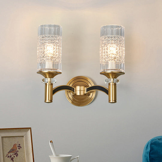 Gridded Crystal Wall Light Retro Brass Sconce For Living Room 2 /