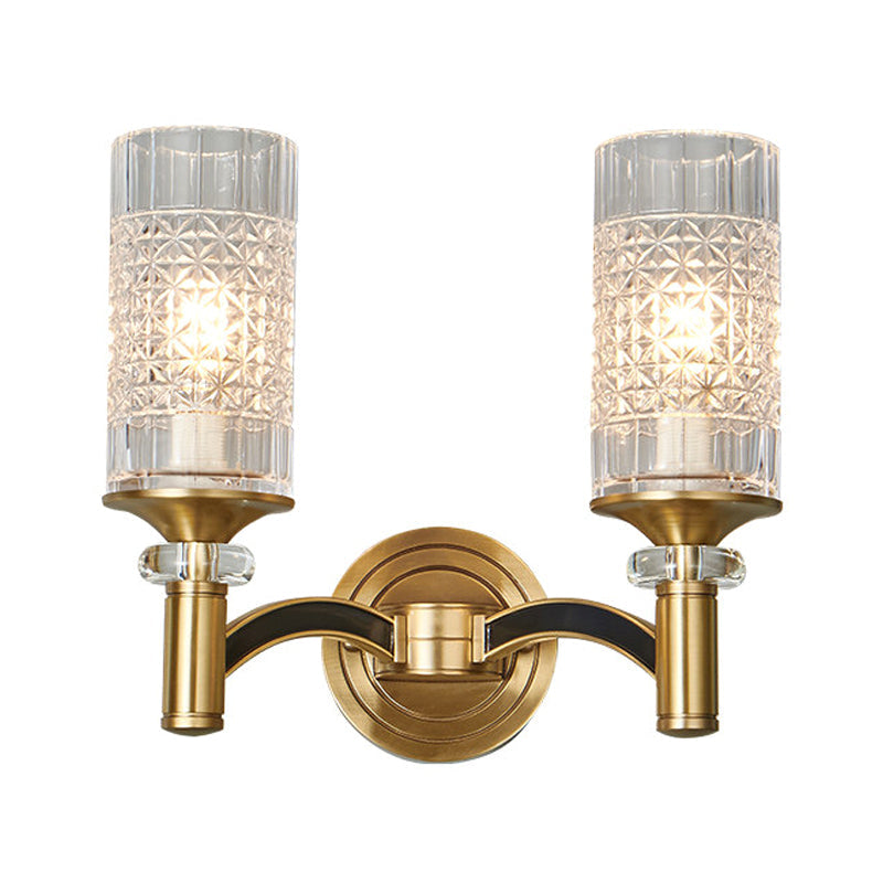 Gridded Crystal Wall Light Retro Brass Sconce For Living Room