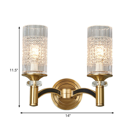 Gridded Crystal Wall Light Retro Brass Sconce For Living Room