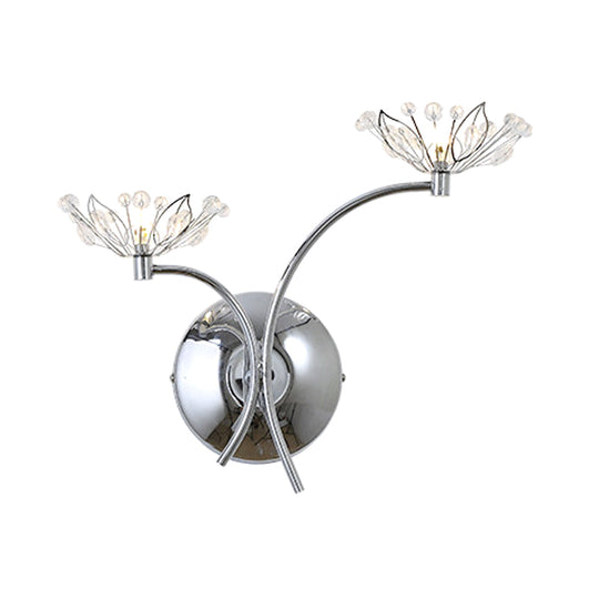 Modern Chrome Flower Wall Lamp With Crystal Stamen - Bedside Sconce