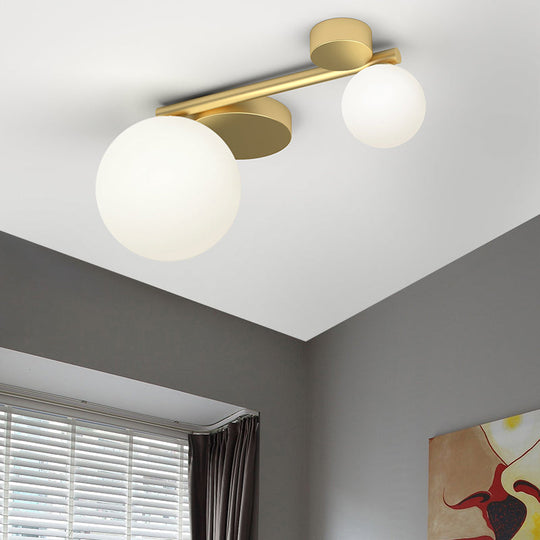 Modern Opal Glass Plafond - Brass Finish, LED Lights, Flush Mount Ceiling Lamp