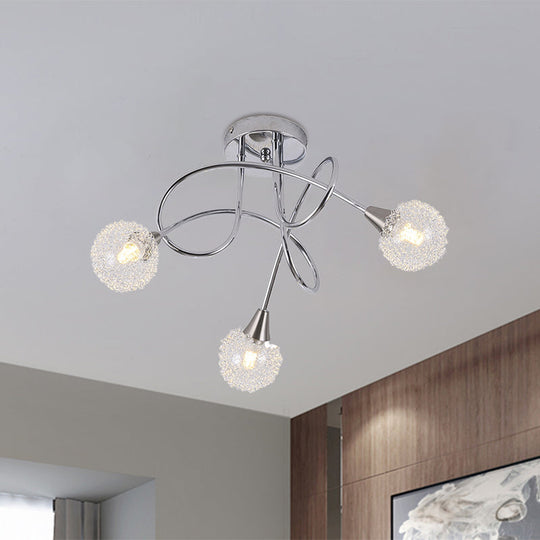 Modern 3-Light LED Semi Flush Ceiling Light with Chrome Twist and Clear Glass Shade