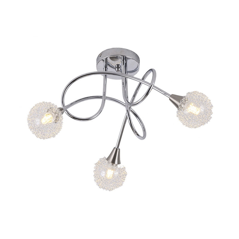 Modern 3-Light LED Semi Flush Ceiling Light with Chrome Twist and Clear Glass Shade