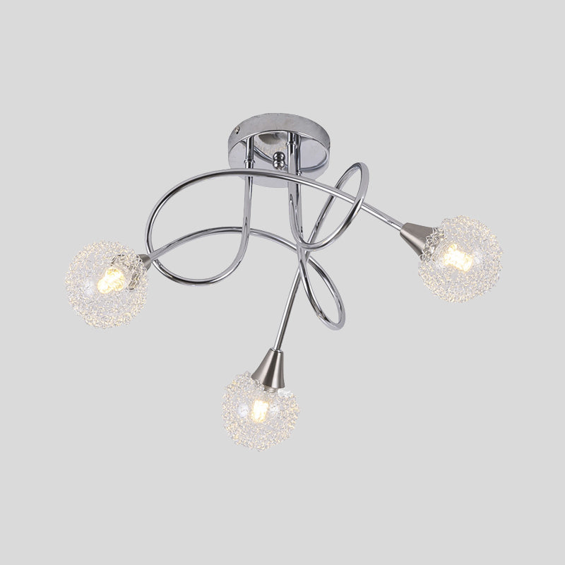 Modern 3-Light LED Semi Flush Ceiling Light with Chrome Twist and Clear Glass Shade