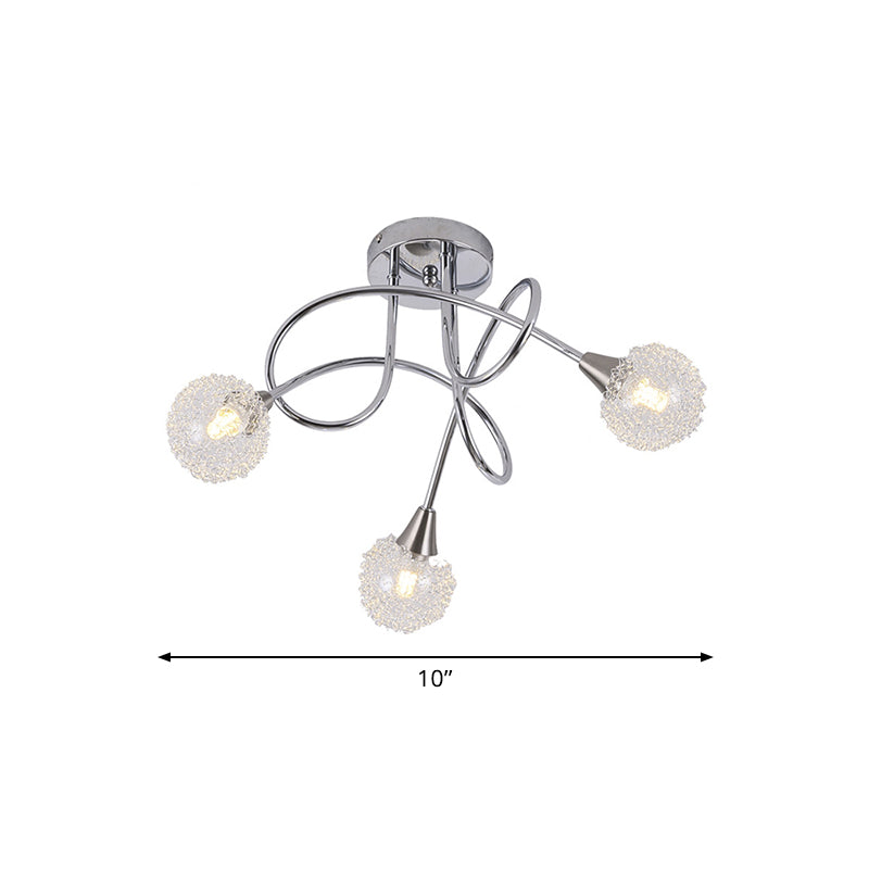 Modern 3-Light LED Semi Flush Ceiling Light with Chrome Twist and Clear Glass Shade